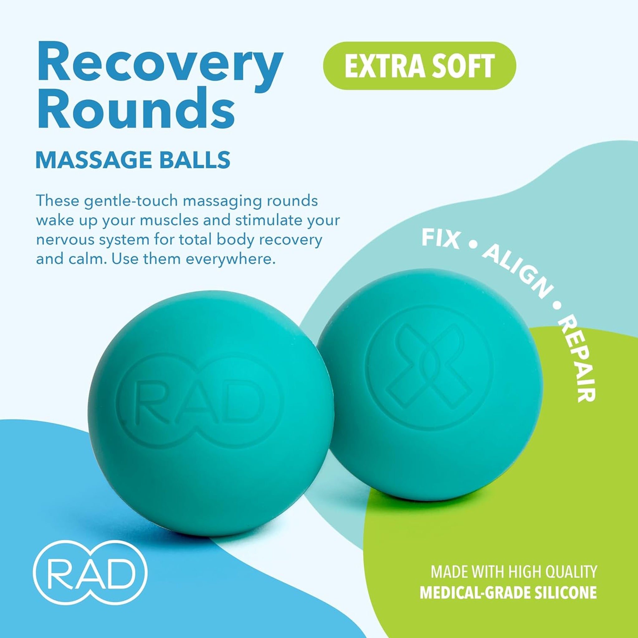 RAD -herstelrondes myofasciale afgifteballen (set van 2) - extra zachte therapieballen voor rugpijn kaak onderarm en nek - diepe weefsel massageballen voor voeten - drukpuntballen yogaballen