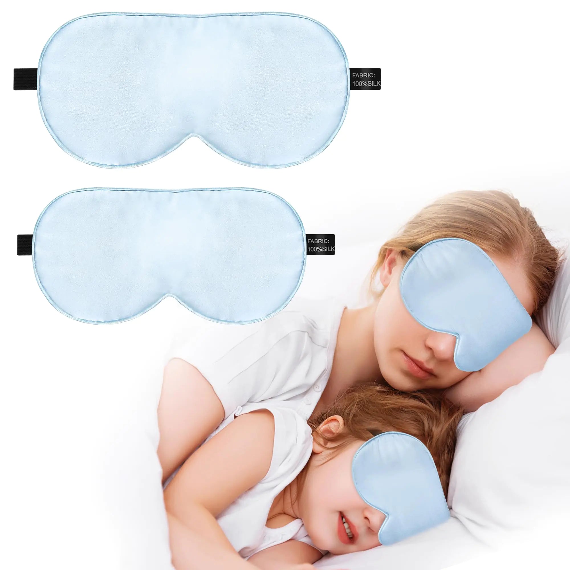 Masque de sommeil en soie COUVERTURE ESE 100% réel Masque pour les yeux en soie naturel pour dormir avec une sangle réglable 100% en soie remplissant les yeux des yeux pour les enfants/adolescents/adultes masques de couchage pour la famille (2 bleu)