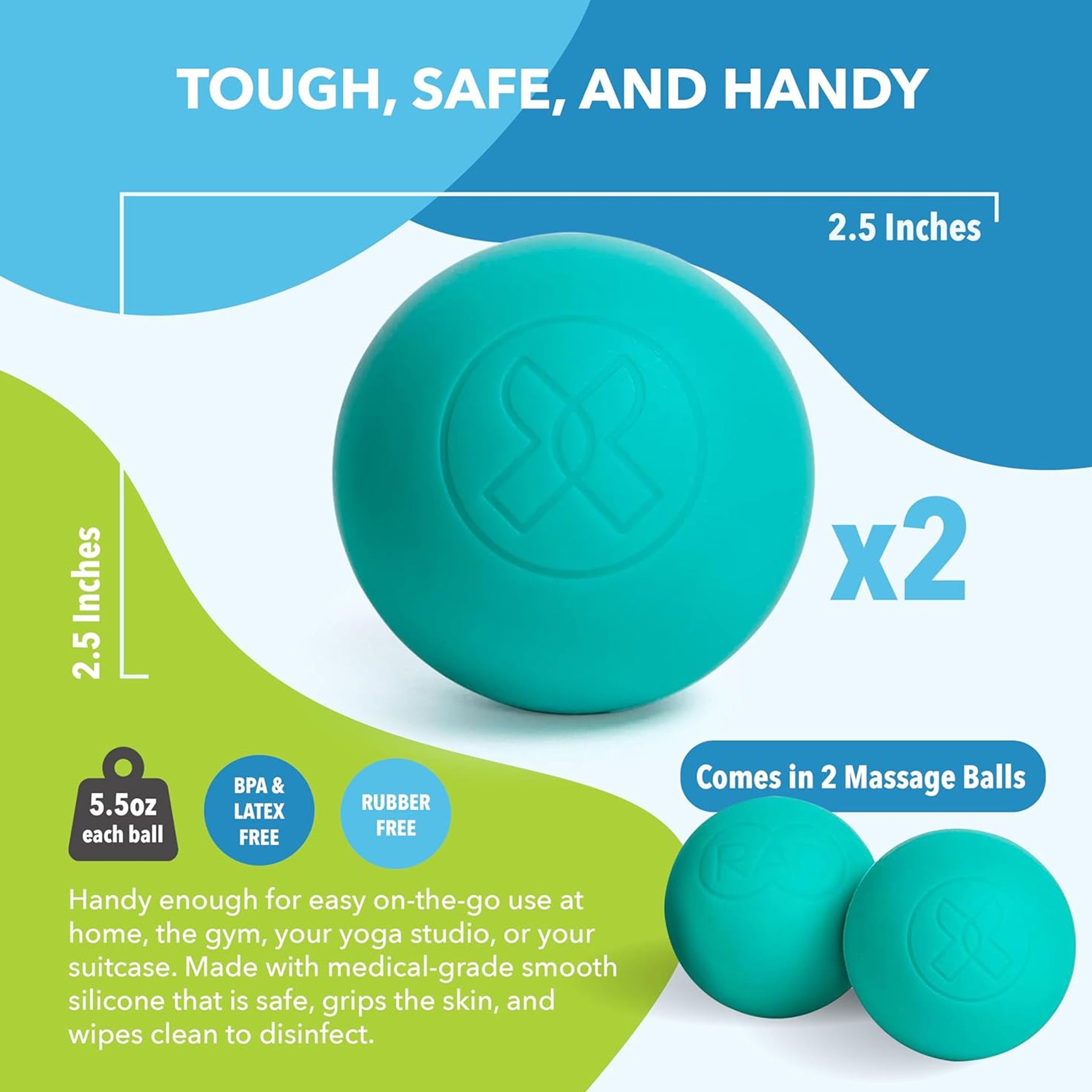 RAD -herstelrondes myofasciale afgifteballen (set van 2) - extra zachte therapieballen voor rugpijn kaak onderarm en nek - diepe weefsel massageballen voor voeten - drukpuntballen yogaballen