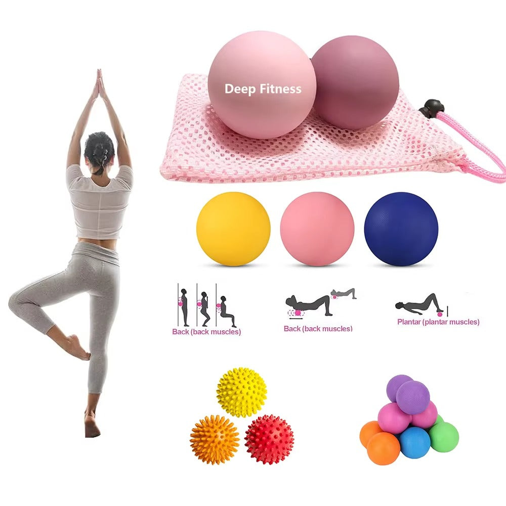 Boules de crosse de massage en silicone pour les nœuds musculaires de thérapie par point de déclenchement et physiothérapie. Ensemble de 2 balles avec sac de transport. Sans latex. Idéal pour le massage des tissus profonds et la libération myofasciale