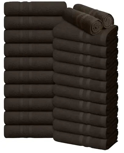 Oakias 100% Cotton Salon Towels 24 Pack Brown - 16 x 27 Inches (Not Bleach Proof) Ring Spun Cotton Bulk Hand Towels - Highly Absorbent Quick Dry Facial Hair Spa Gym Salon Towels