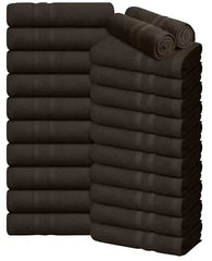 Oakias 100% Cotton Salon Towels 24 Pack Brown - 16 x 27 Inches (Not Bleach Proof) Ring Spun Cotton Bulk Hand Towels - Highly Absorbent Quick Dry Facial Hair Spa Gym Salon Towels
