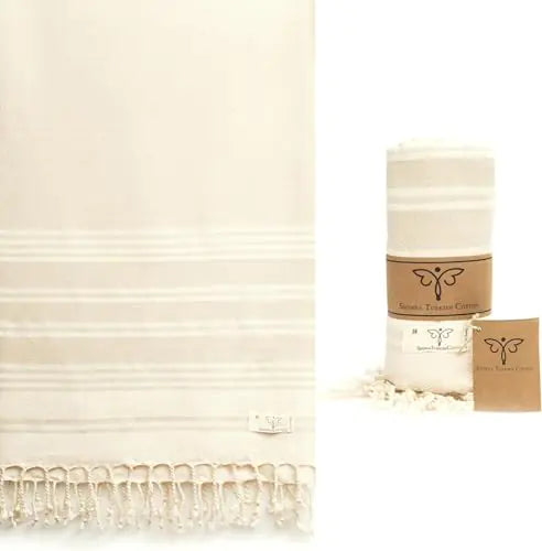 SMYRNA TURKISH COTTON Heritage Series Turkish Beach Towel Oversized 37x71 inch Extra Large Quick Dry Sand Free Beach Blanket Lightweight Cotton Pool Spa Travel Gym Adult Bath Towel Cream