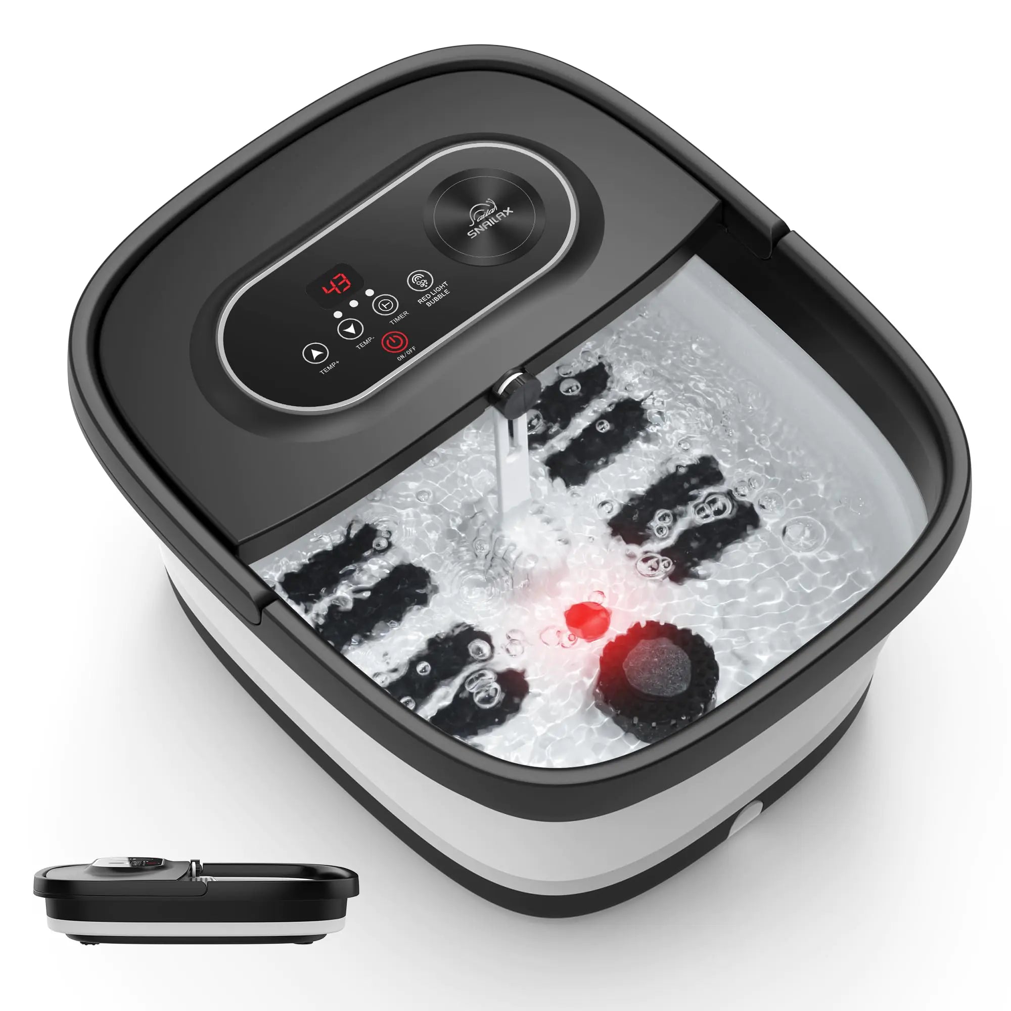 Snailax Inklapbare voet spa Bath voet spa met warmte voet spa Badmassager met 8 massagerrollers temperatuurregeling puimsteen