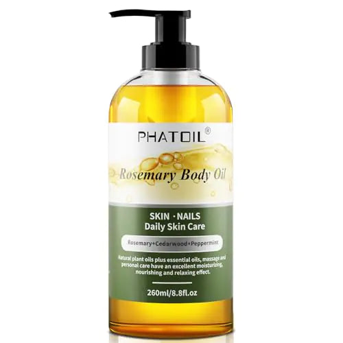 PHATOIL Rosmarin Körperöl nach der Dusche mit Pumpe 260 ml (8,8 fl.oz) Hochwertiges Massageöl Körperöle für trockene Haut Rosmarinöl für das Haar Mischungen aus natürlichen Pflanzenölen und ätherischen Ölen